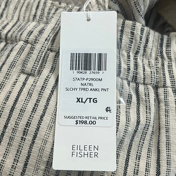 Eileen Fisher | Cotton Slouchy Ticking Stripe Tapered Ankle Pants | Natural | XL - Picture 6 of 8
